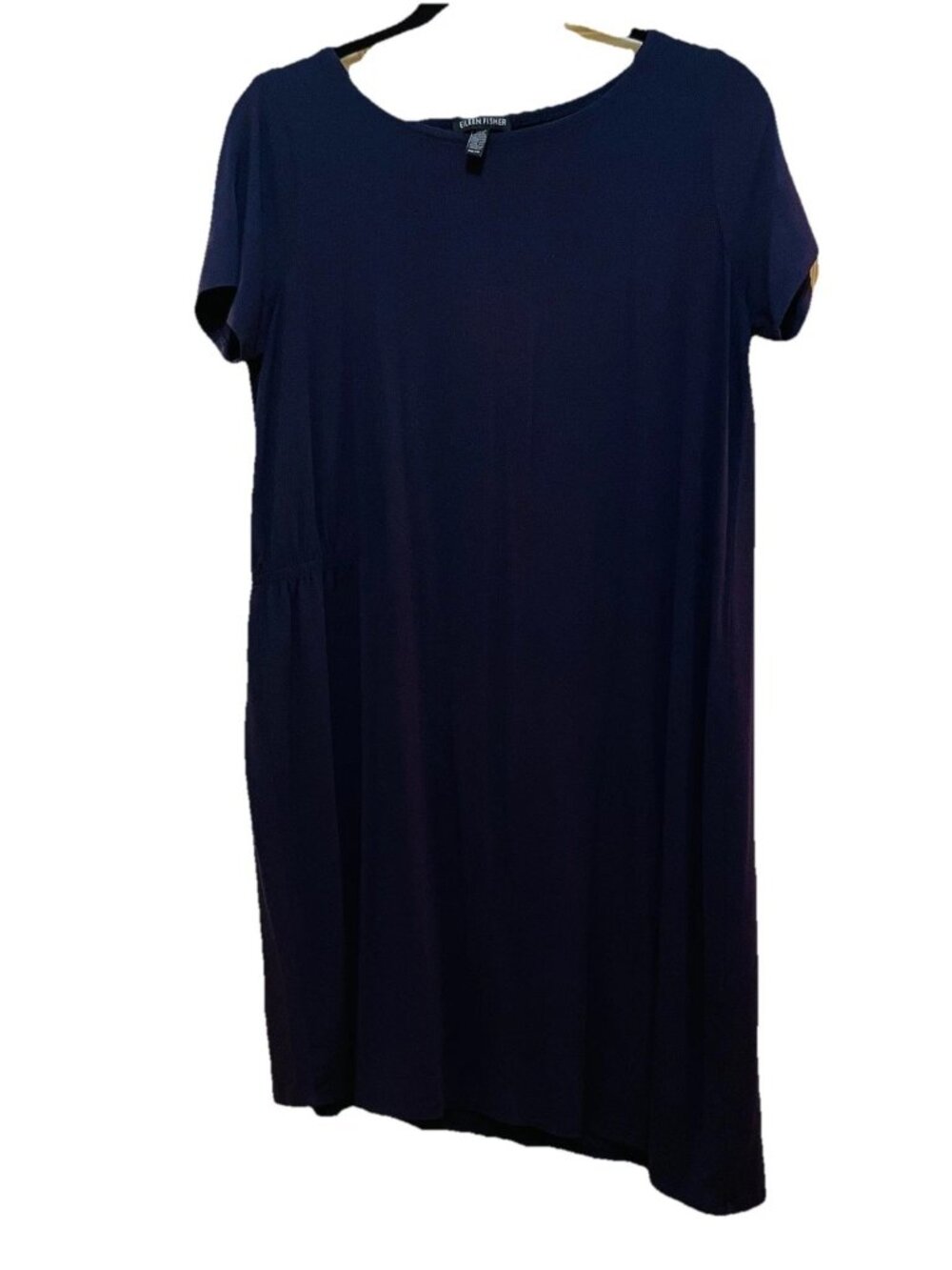 EILEEN FISHER Purple Asymmetric Hem Short Sleeve Jersey Dress Sz XS